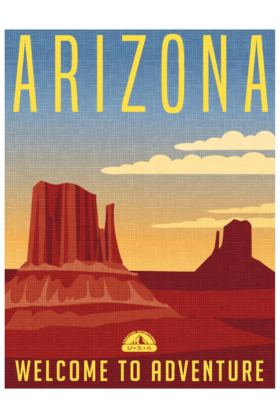 Laminated Arizona Welcome To Adventure Retro Travel Art Poster Dry Erase Sign 12x18