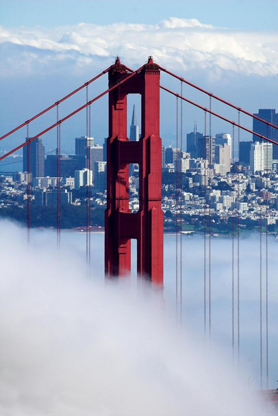 Laminated Golden Gate Bridge San Francisco Under Fog Photo Art Print Poster Dry Erase Sign 12x18
