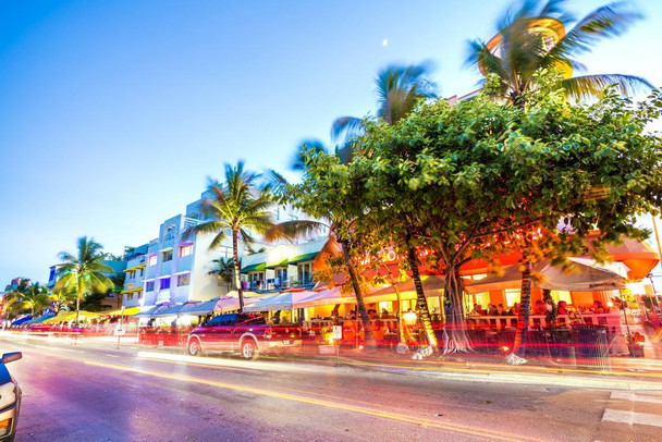 Ocean Drive Night Scene South Beach Miami Florida Photo Art Print Laminated Dry Erase Sign Poster 18x12