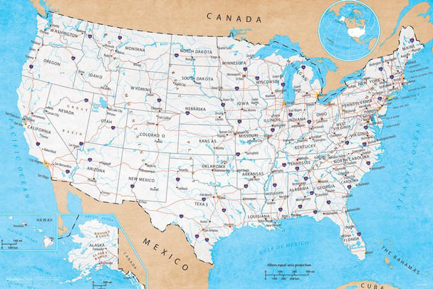 Laminated Map of United States USA Roads Highways Interstate System Travel Decorative Classroom Poster Dry Erase Sign 18x12