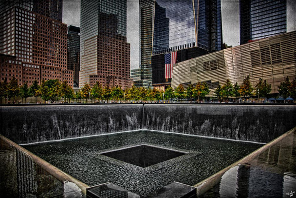 Laminated North Tower Memorial by Chris Lord Photo Art Print Poster Dry Erase Sign 12x18