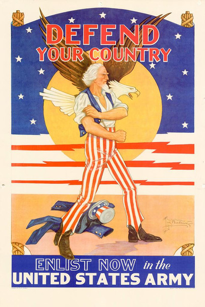 WPA War Propaganda Defend Your Country Enlist Now in the United States Army Cool Huge Large Giant Poster Art 36x54