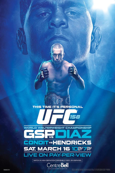 Official UFC 158 Georges St Pierre vs Nick Diaz Sports Laminated Dry Erase Sign Poster 12x18