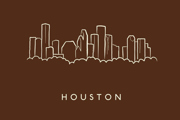 Laminated Houston City Skyline Pencil Sketch Art Print Poster Dry Erase Sign 18x12