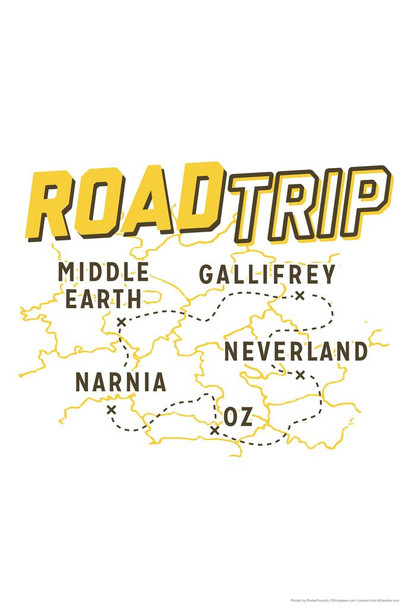 Fantasy Road Trip Funny Travel Parody Laminated Dry Erase Wall Poster 12x18