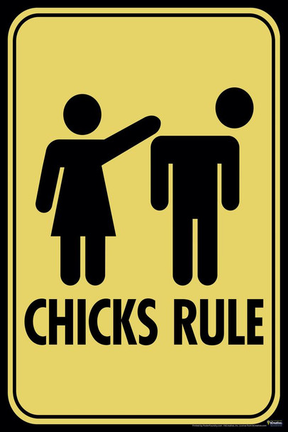 Laminated Chicks Rule Humor Poster Dry Erase Sign 12x18