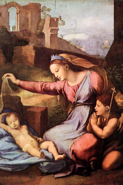 Laminated Raphael Madonna with the Blue Diadem Fine Art Baby Realism Romantic Artwork Raffaello Prints Biblical Drawings Portrait Painting Wall Art Renaissance Canvas Art Poster Dry Erase Sign 12x18