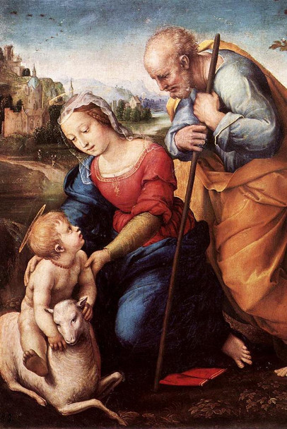 Laminated Raphael The Holy Family With A Lamb Fine Art Angel Realism Romantic Artwork Raffaello Prints Biblical Drawings Portrait Painting Wall Art Renaissance Posters Art Poster Dry Erase Sign 12x18
