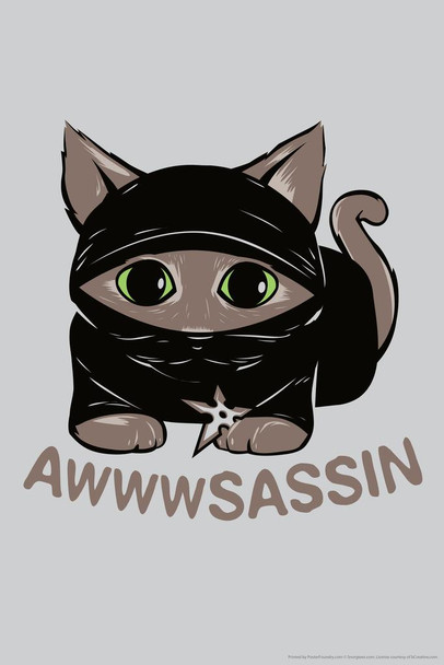 Awwwsassin Kitten Ninja Humor Cat Funny Cool Cat Poster Funny Wall Posters Kitten Posters for Wall Funny Cat Poster Inspirational Cat Fight Poster Laminated Dry Erase Wall Poster 12x18