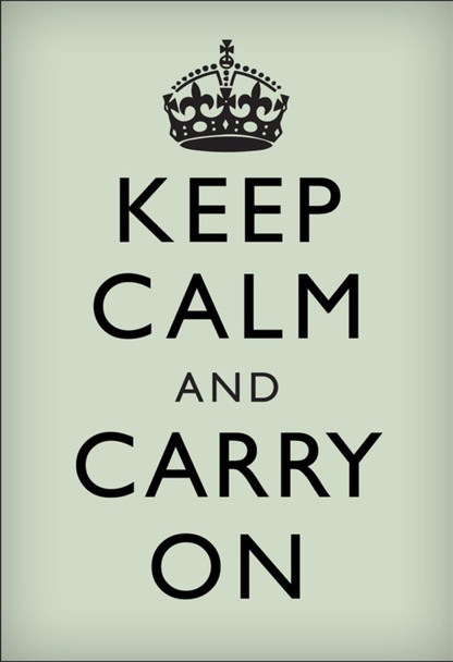 Laminated Keep Calm Carry On Motivational Inspirational WWII British Morale Light Green Black Poster Dry Erase Sign 12x18