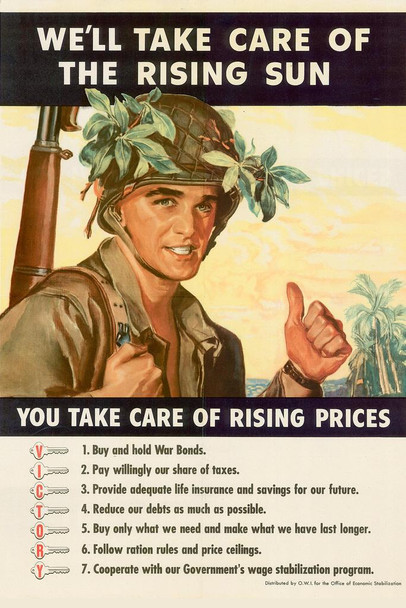 Laminated WPA War Propaganda Well Take Care Of The Rising Sun VICTORY Poster Dry Erase Sign 12x18