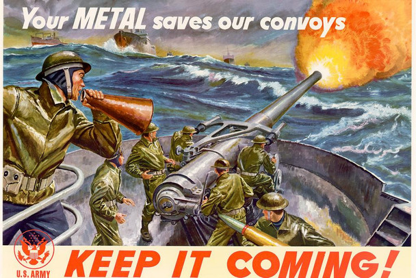 Laminated WPA War Propaganda Your Metal Saves Our Convoys Keep It Coming Poster Dry Erase Sign 18x12