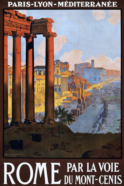 Laminated Rome Par La Voie Du Mont Cenis Travel Art Print Poster Dry Erase Sign 12x18