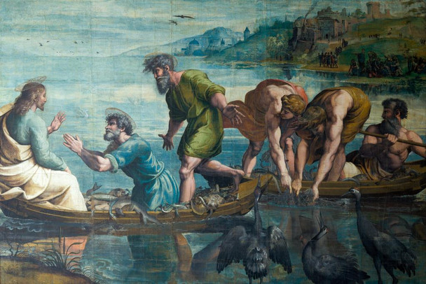 Laminated Raphael Miraculous Draught of Fishes Realism Romantic Artwork Raffaello Prints Biblical Drawings Portrait Painting Wall Art Renaissance Posters Art Poster Dry Erase Wall Art 18x12