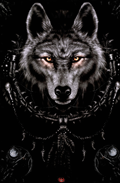 Spiral Wolf Dreams Dreamcatcher Gothic Fantasy Glowing Eyes Claws Moon Werewolf Warewolf Teeth Dog Animal Cool Wall Decor Art Print Poster 24x36