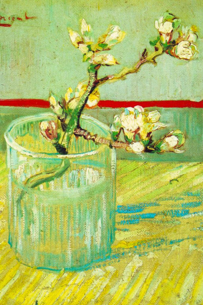 Laminated Vincent Van Gogh Blossoming Almond Branch in a Glass Van Gogh Wall Art Impressionist Painting Style Nature Spring Flower Wall Decor Vase Bouquet Poster Artwork Poster Dry Erase Sign 12x18