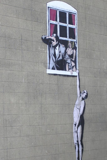 Laminated Banksy Naked Man Hanging From Window Angled Banksy Canvas Print Bansky Modern Art Grafitti Canvas Wall Art Street Art Prints Graffiti Art For Wall Art Canvas Poster Dry Erase Sign 12x18