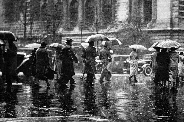 Laminated Pedestrians Passing on Rainy Street New York B&W Photo Art Print Poster Dry Erase Sign 12x18