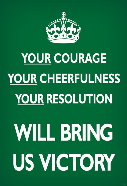 Laminated Your Courage Cheerfulness Resolution Will Bring Us Victory Green British WWII Motivational Poster Dry Erase Sign 12x18