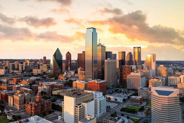 Dallas Texas Cityscape Skyline At Sunrise Reunion Tower Photo Cool Wall Decor Art Print Poster 36x24