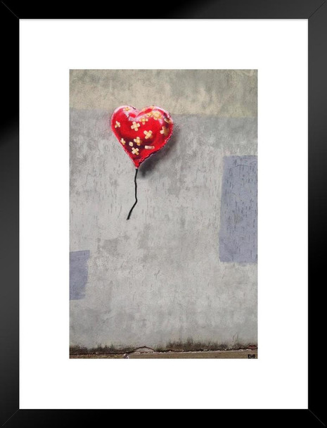 Banksy Bandaged Heart Graffiti Stencil Street Art Urban Spray Paint Artist Matted Framed Poster 20x26 inch