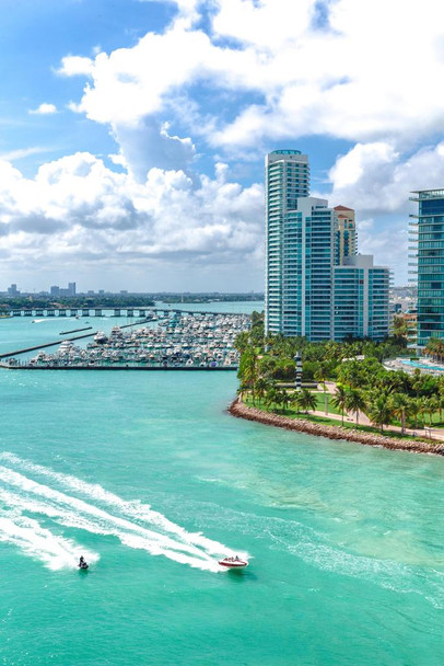 Laminated South Beach Miami From Sea with South Pointe Park Florida Photo Art Print Poster Dry Erase Sign 12x18