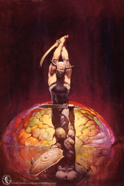 The Brain by Frank Frazetta Wall Art Gothic Fantasy Decor Frank Frazetta Artwork Scary Art Prints Horror Battle Posters Frazetta Illustration Death War Gore Cool Wall Art Print Poster 12x18