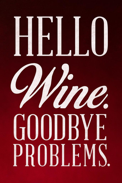 Laminated Hello Wine Goodbye Problems Red Poster Dry Erase Sign 12x18