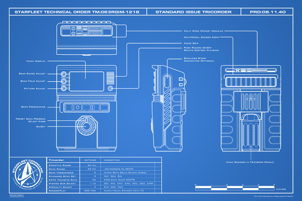 Star Trek Discovery Tricorder Blueprint 2 Cool Wall Decor Art Print Poster 12x18