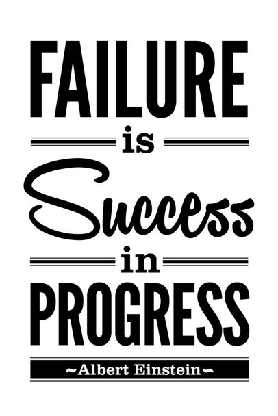 Albert Einstein Failure Is Success In Progress Motivational Inspirational White Cool Wall Art Print Poster 24x36
