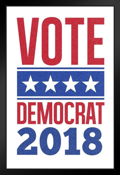 Vote Democrat 2018 White Design Black Wood Framed Art Poster 14x20