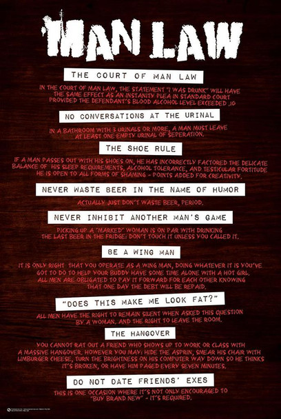 Man Law Rules For Men Funny Cool Wall Art Print Poster 24x36