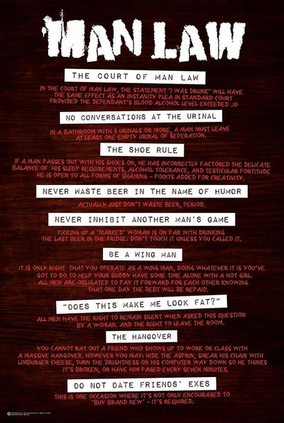 Man Law Rules For Men Funny Cool Wall Decor Art Print Poster 24x36