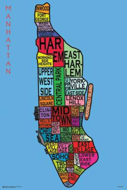 Manhattan Neighborhoods Typography Art Print Collector Poster 24x36 inch