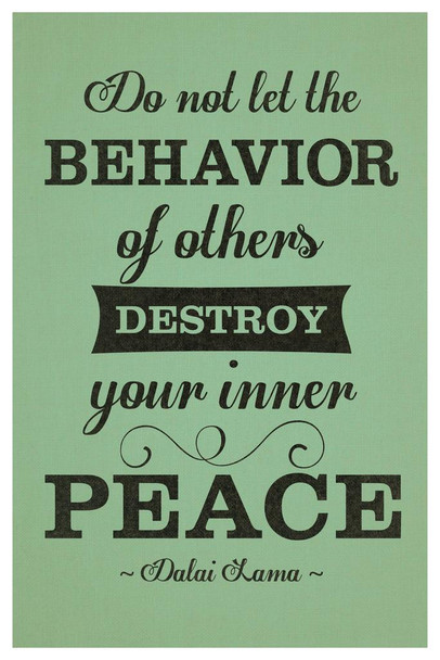 Laminated Dalai Lama Do Not Let The Behavior Of Others Destroy Your Peace Motivational Green Poster Dry Erase Sign 12x18