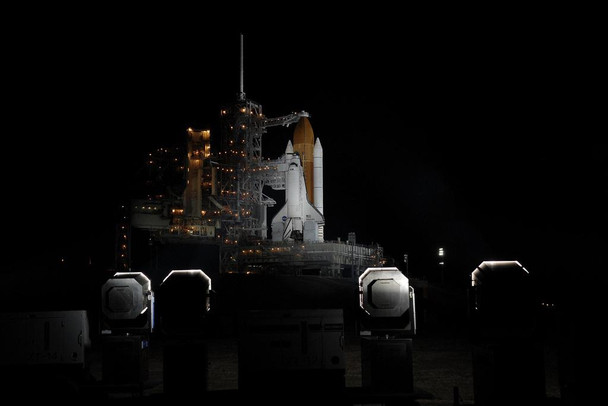 Laminated Space Shuttle Discovery Launch Pad Nighttime Orbiter Vehicle Spacecraft Photograph Poster Dry Erase Sign 12x18
