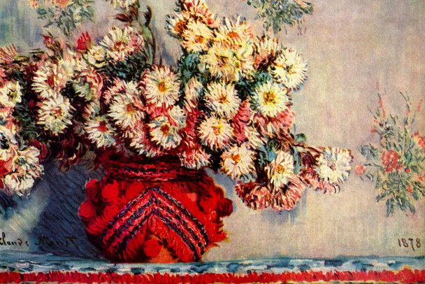 Laminated Claude Monet Still Life With Chrysanthemums Impressionist French Nature Landscape Painting Poster Dry Erase Wall Art 18x12
