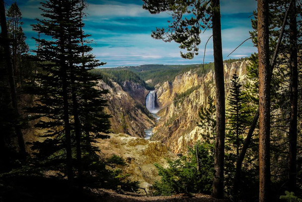 Laminated Yellowstone Falls Grand Canyon Of Yellowstone River Nature Landscape Photo Poster Dry Erase Wall Art 18x12