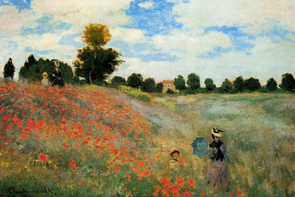 Laminated Claude Monet Red Poppies In Field Poppy Flower Impressionist French Nature Landscape Painting Poster Dry Erase Wall Art 18x12