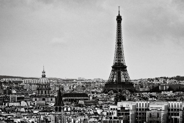 Laminated View of the City Eiffel Tower Paris France Black and White B&W Photo Art Print Poster Dry Erase Sign 18x12