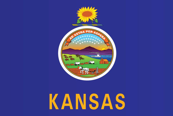Laminated Kansas State Flag Seal Poster Topeka Kansas City Sunflower State Flag Education Patriotic American Flag Poster Dry Erase Sign 18x12