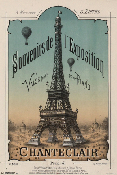 Exposition Chanteclair Paris Eiffel Tower Vintage Style Art Print Poster 24x36