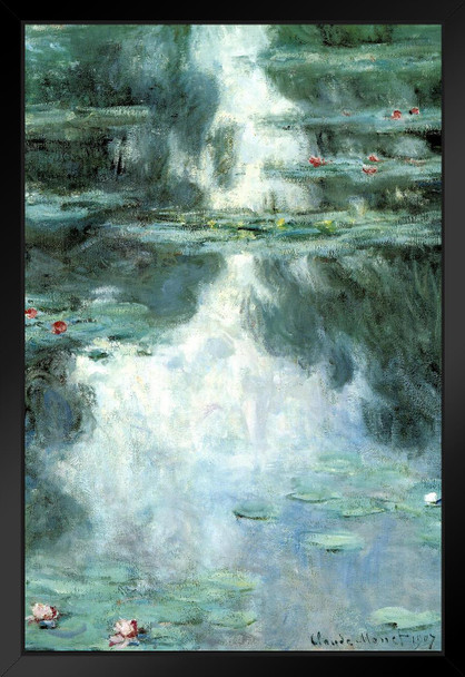 Claude Monet Water Lilies Nympheas Poster 1907 Water Lily Fine Art Painting Giverny Nature Black Wood Framed Art Poster 14x20