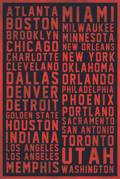 Laminated Sports Team Cities Red Text Poster Dry Erase Sign 12x18