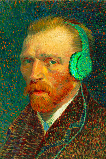 Vincent Van Gogh Headphones Self Portrait Funny Van Gogh Wall Art Impressionist Portrait Painting Style Fine Art Home Decor Realism Romantic Artwork Decor Cool Wall Decor Art Print Poster 12x18