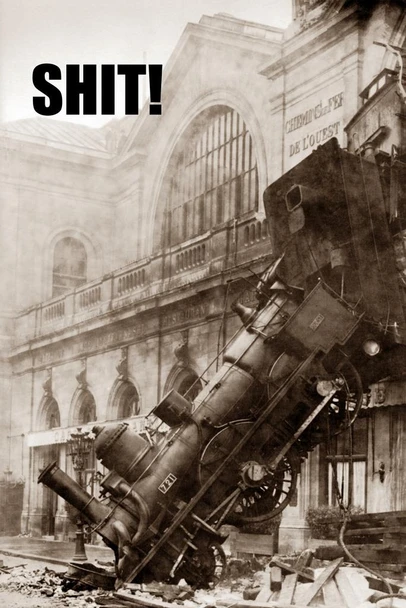Laminated Sht! Train Crash Station Wreck Locomotive Off Tracks Gare Montparnasse Classic College Poster Dry Erase Sign 12x18