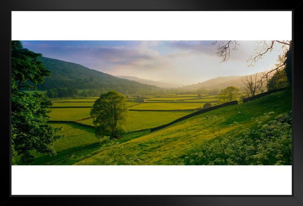 Rolling Hills And Pastures In Rural Yorkshire Landscape Photo Black Wood Framed Art Poster 20x14