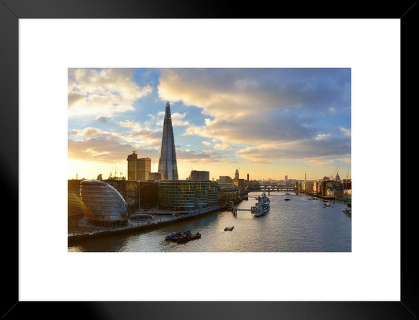 London Skyline The Shard Skyscraper At Sunset Lanscape Photo Matted Framed Art Wall Decor 20x26