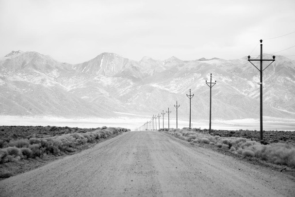 Laminated Lone Road Power Lines Leading To San Juan Mountain Range Black And White Photo Poster Dry Erase Sign 18x12