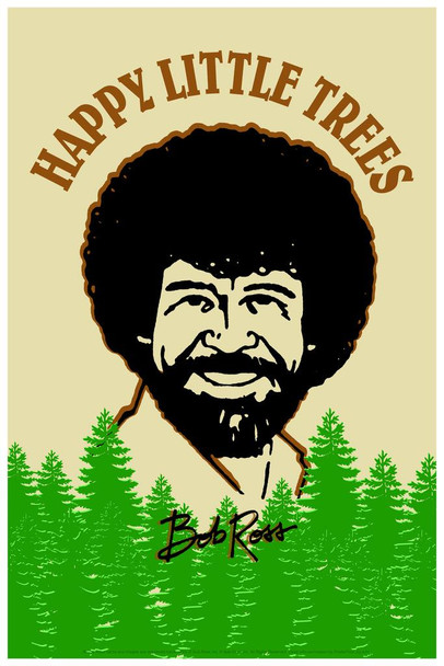 Bob Ross Happy Little Trees Retro Art Bob Ross Poster Bob Ross Collection Bob Art Painting Happy Accidents Motivational Poster Funny Bob Ross Afro and Beard Cool Huge Large Giant Poster Art 36x54